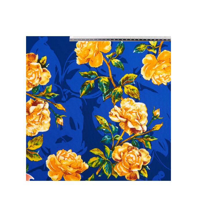 Koshibo-Crespon blau mit gelben Blumen