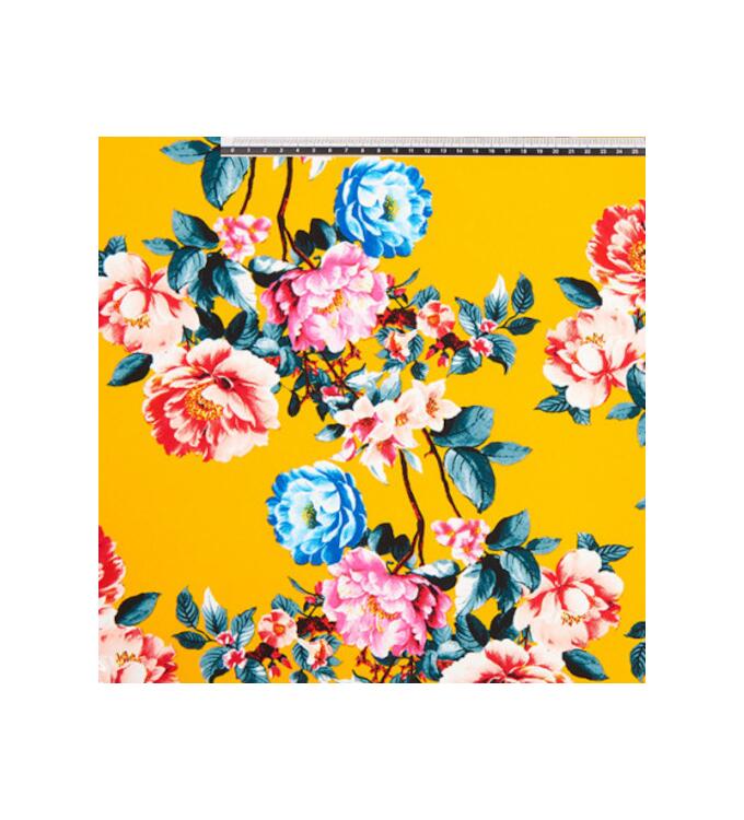 Koshibo-Crespon gelb mit Blumen Rest 1,7 m