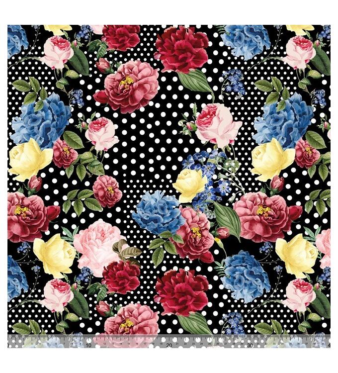 Koshibo-Crespon bunte Blumen mit Punkten Rest 1,2 m