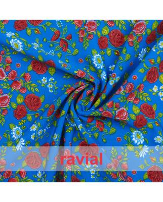 Koshibo-Crespon blau mit Blumen