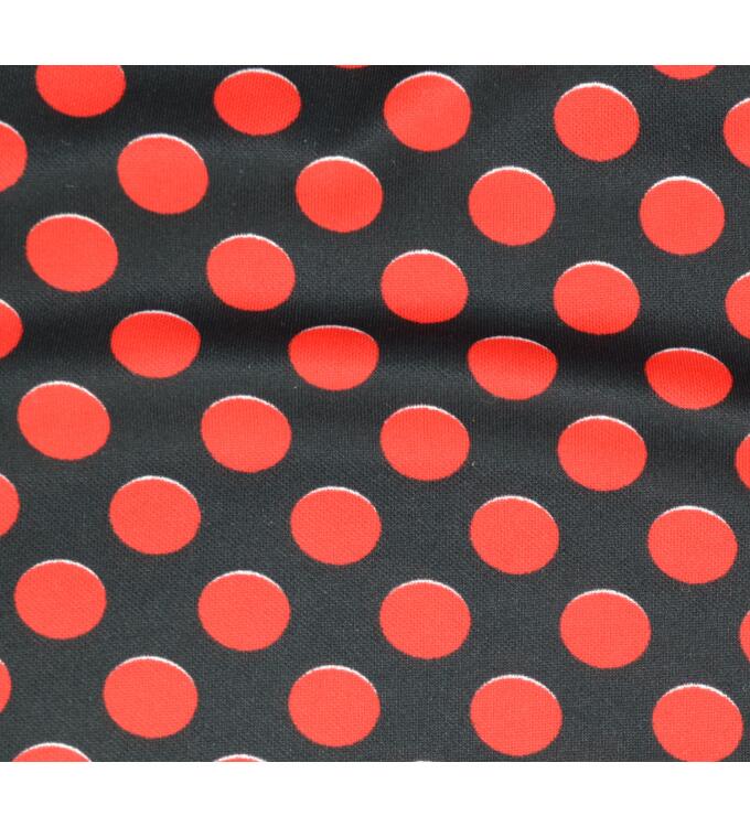 Polyesterjersey schwarz mit roten Punkten, Rest 4,5 m