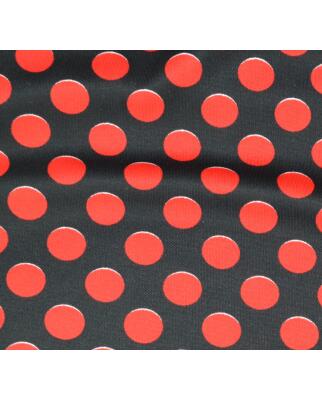 Polyesterjersey schwarz mit roten Punkten, Rest 4,5 m