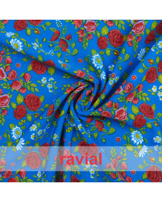 Koshibo-Crespon blue with Flowers
