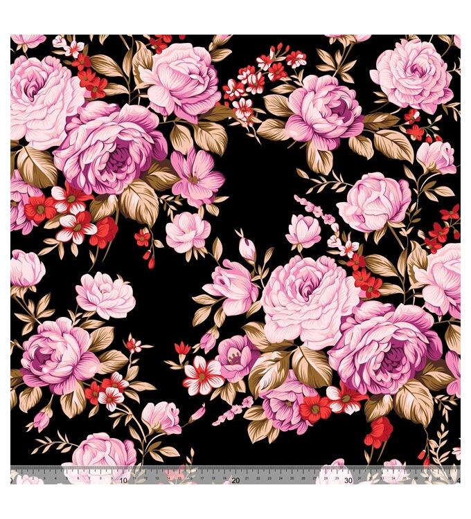 Koshibo-Crespon negro/pink Flowers