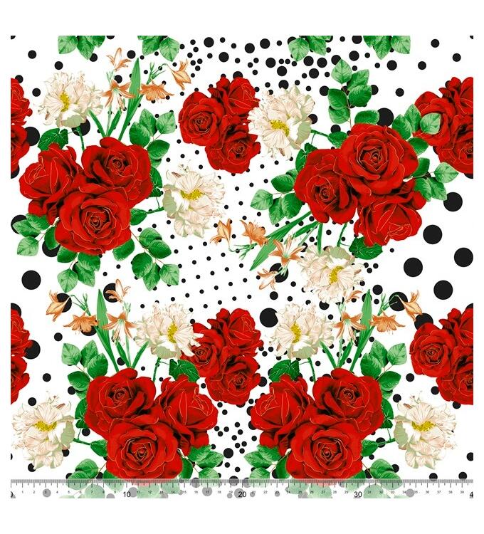 Koshibo-Crespon white/red Roses with dots