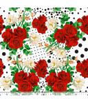 Koshibo-Crespon white/red Roses with dots
