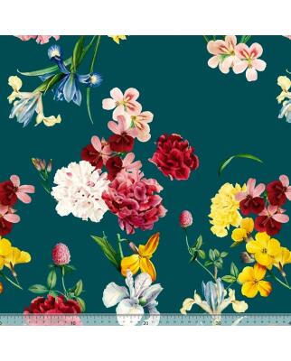 Koshibo-Crespon grün mit Blumen