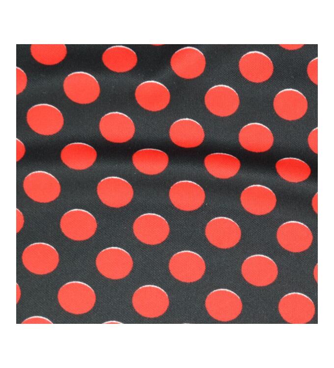 Polyesterjersey schwarz mit roten Punkten, Rest 4,5 m