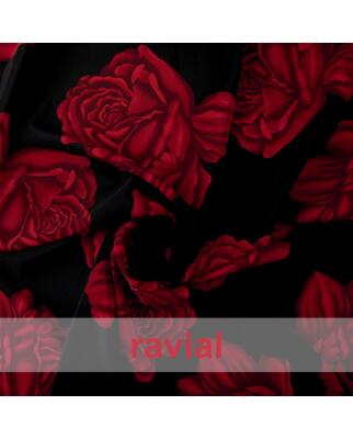 Koshibo-Crespon schwarz mit roten Blumen